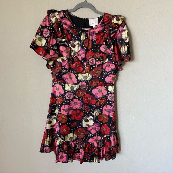 Cinq a Sept Mini Maraschino Pink Dress Ruffle Floral Size 4 - Picture 7 of 10